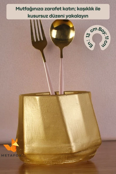 METAFOX Tezgah Kaşıklık Modern Tezgah Üstü Kaşıklık Dekoratif Dik Kaşıklık Altın Renk Model 17 - Resim 2