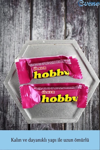 Evene Şekerlik Gümüş Renk Sunumluk Drajelik Dekoratif Tabak Altıgen Model - Resim 2