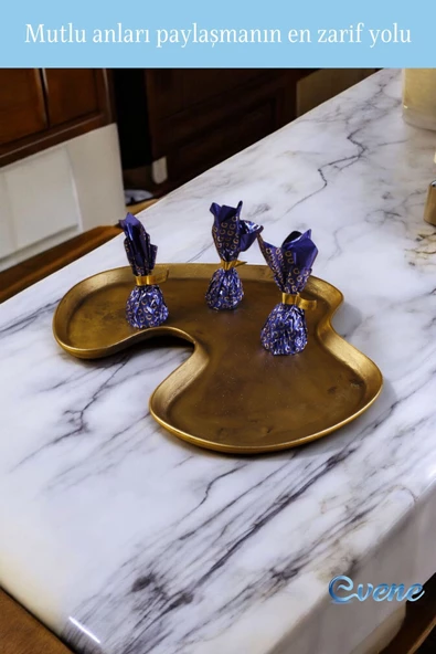 Evene Şekerlik Sunumluk Drajelik Dekoratif Tabak Altın Eskitme Renk Model 16 - Resim 5