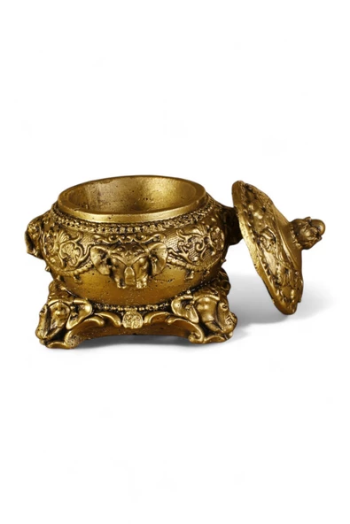 Evene Şekerlik Sunumluk Drajelik Dekoratif Tabak Altın Eskitme Renk Kapaklı Model ürün görseli 1