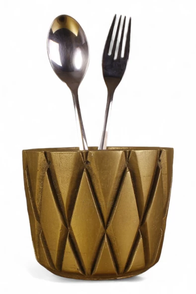 Evene Tezgah Üstü Kaşıklık Dekoratif Dik Kaşıklık Silindir Kaşıklık Altın Eskitme Renk Model 18 ürün görseli 1