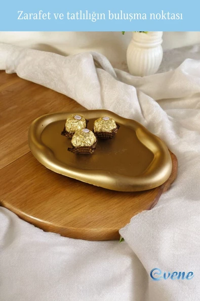 Evene Şekerlik Sunumluk Drajelik Dekoratif Tabak Altın Renk Model 18 - Resim 3