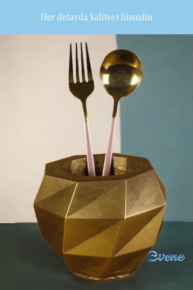 Evene Tezgah Üstü Kaşıklık Dekoratif Dik Kaşıklık Silindir Kaşıklık Altın Eskitme Renk Model 20 - Resim 6