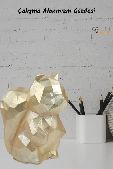 Viselia Dekoratif Sincap Biblo Heykel El Yapımı Sevimli Hediyelik Süs Eşyası Poly Model Tasarım Ürünü - Resim 8