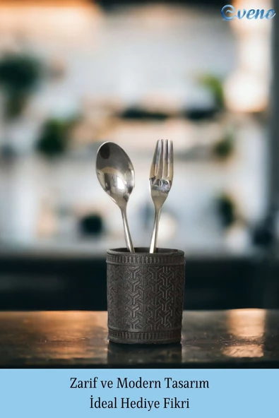 Evene Tezgah Üstü Kaşıklık Dekoratif Dik Kaşıklık Silindir Kaşıklık Siyah Renk Model 4 - Resim 4