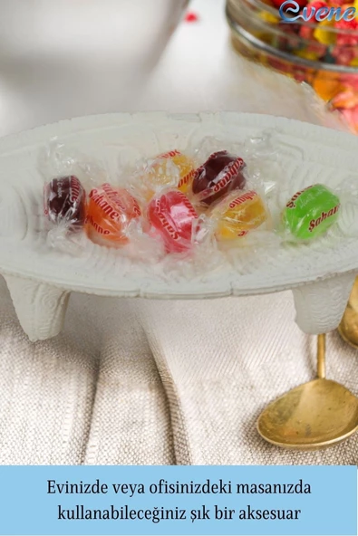 Evene Şekerlik Beyaz Renk Sunumluk Drajelik Dekoratif Tabak Model 7 - Resim 3