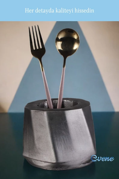 Evene Tezgah Üstü Kaşıklık Dekoratif Dik Kaşıklık Silindir Kaşıklık Gümüş Eskitme Renk Model 17 - Resim 6