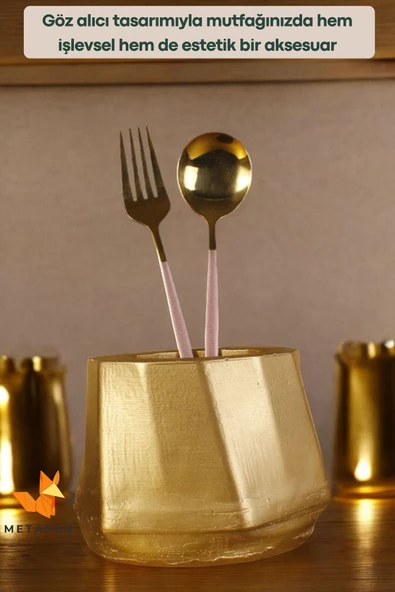 METAFOX Tezgah Kaşıklık Modern Tezgah Üstü Kaşıklık Dekoratif Dik Kaşıklık Altın Renk Model 17 - Resim 5