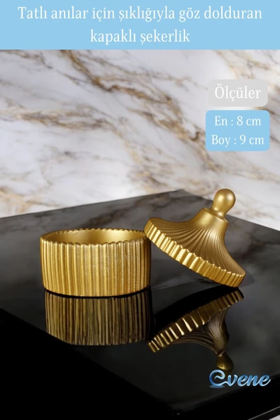 Evene Kapaklı Şekerlik Drajelik Şekerlik Altın Renk Model 15 - Resim 2