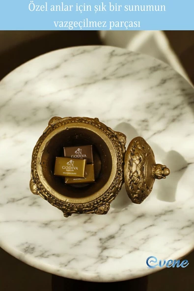 Evene Şekerlik Sunumluk Drajelik Dekoratif Tabak Altın Eskitme Renk Kapaklı Model - Resim 6