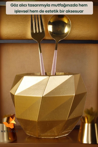 METAFOX Tezgah Kaşıklık Modern Tezgah Üstü Kaşıklık Dekoratif Dik Kaşıklık Altın Renk Model 20 - Resim 5