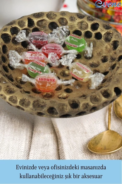 Evene Şekerlik Altın Eskitme Renk Sunumluk Drajelik Dekoratif Tabak Baloncuklu Model - Resim 3