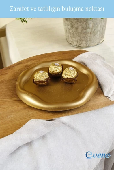 Evene Şekerlik Sunumluk Drajelik Dekoratif Tabak Altın Renk Model 17 - Resim 3