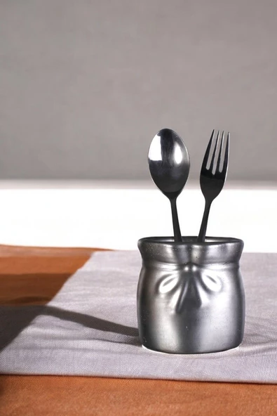 Evene Tezgah Üstü Kaşıklık Dekoratif Dik Kaşıklık Silindir Kaşıklık Gümüş Eskitme Renk Model 8 ürün görseli 1