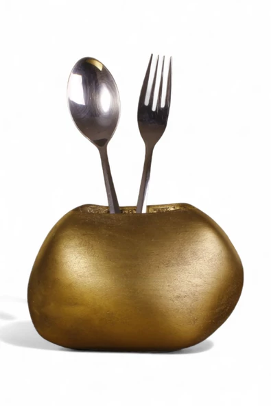 Evene Tezgah Üstü Kaşıklık Dekoratif Dik Kaşıklık Silindir Kaşıklık Altın Eskitme Renk Model 22 ürün görseli 1