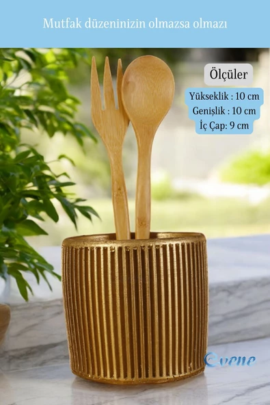 Evene Tezgah Üstü Kaşıklık Dekoratif Dik Kaşıklık Silindir Kaşıklık Altın Renk Model 1 - Resim 3