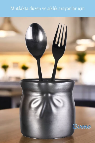 Evene Tezgah Üstü Kaşıklık Dekoratif Dik Kaşıklık Silindir Kaşıklık Gümüş Eskitme Renk Model 8 - Resim 5