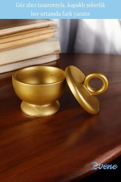 Evene Kapaklı Şekerlik Drajelik Şekerlik Altın Renk Model 12 - Resim 5