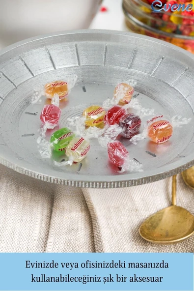 Evene Şekerlik Gümüş Renk Sunumluk Drajelik Dekoratif Tabak Model 5 - Resim 3