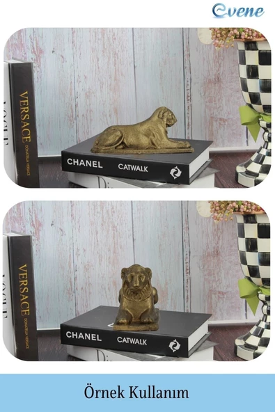 Evene Biblo Dekoratif Obje Heykel Biblo Aslan Biblo Dekoratif Süs Eşyası Altın Eskitme Renk Model 1 - 2