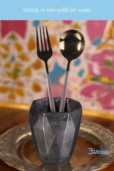 Evene Tezgah Üstü Kaşıklık Dekoratif Dik Kaşıklık Silindir Kaşıklık Gümüş Eskitme Renk Model 2 - Resim 5