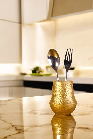 Evene Tezgah Üstü Kaşıklık Dekoratif Dik Kaşıklık Silindir Kaşıklık Altın Renk Model 15 ürün görseli 1