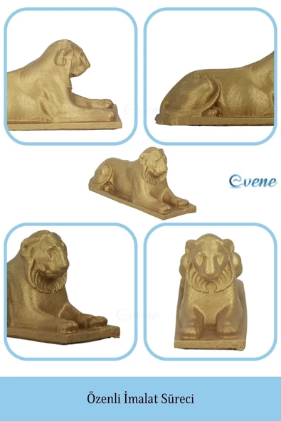 Evene Biblo Dekoratif Obje Heykel Biblo Aslan Biblo Dekoratif Süs Eşyası Altın Renk Model 1 - Resim 5