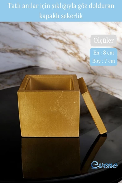 Evene Kapaklı Şekerlik Drajelik Şekerlik Altın Renk Model 18 - Resim 3