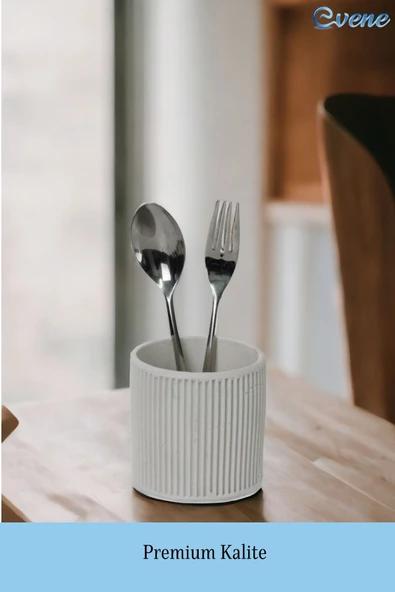 Evene Tezgah Üstü Kaşıklık Dekoratif Dik Kaşıklık Silindir Kaşıklık Beyaz Renk Model 1 - Resim 3