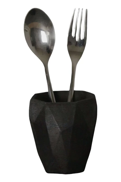 Evene Tezgah Üstü Kaşıklık Dekoratif Dik Kaşıklık Silindir Kaşıklık Siyah Renk Model 2 ürün görseli 1