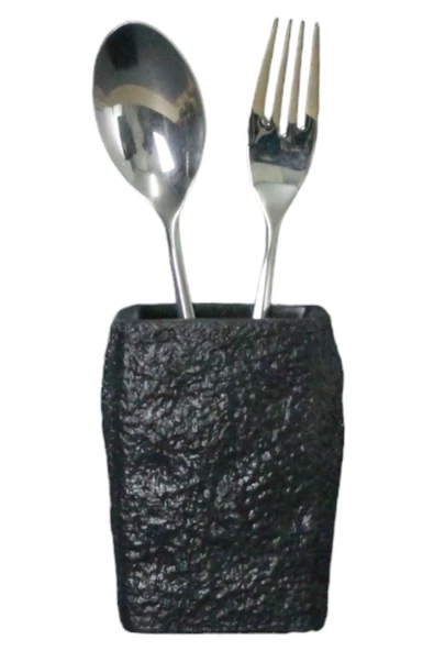 Evene Tezgah Üstü Kaşıklık Dekoratif Dik Kaşıklık Silindir Kaşıklık Siyah Renk Model 7 ürün görseli 1