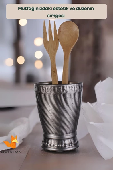 METAFOX Tezgah Kaşıklık Modern Tezgah Üstü Kaşıklık Dekoratif Dik Kaşıklık Gümüş Eskitme Renk Model 14 - Resim 3