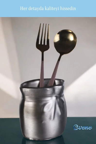 Evene Tezgah Üstü Kaşıklık Dekoratif Dik Kaşıklık Silindir Kaşıklık Gümüş Eskitme Renk Model 8 - Resim 6