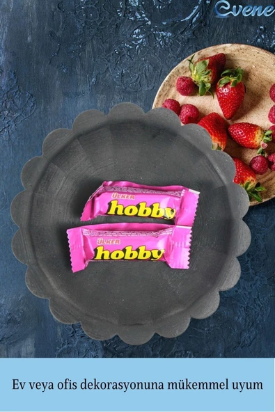 Evene Şekerlik Siyah Renk Sunumluk Drajelik Dekoratif Tabak Çiçek Model - Resim 5