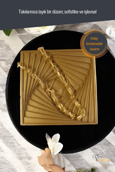 Viselia Takı Tabağı Takı Organizeri Takı Makyaj Kozmetik Düzenleyici Altın Renk Model 3 - Resim 3