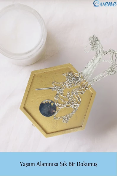 Evene Dekoratif Kase Altın Renk Takı Kutusu Yüzük Kolye Kutusu Mum Tabağı Takı Organizer Altıgen Model - 3