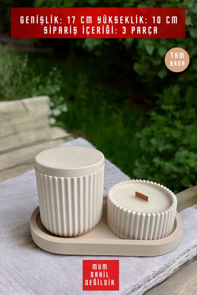 tambana Bej Sunumluk Takı Tabağı Dekoratif Tepsi Obje Seti 3 Parça Model 1018 - Resim 3