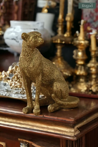 Rugad Biblo Dekoratif Heykel Leopar Biblosu Altın Renk Model 33 - Resim 2