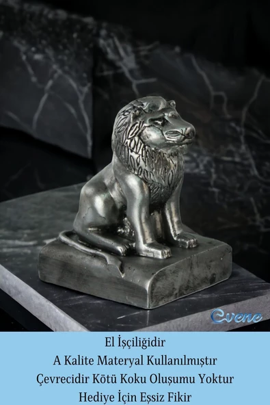 Evene Biblo Dekoratif Obje Heykel Aslan Biblo Dekoratif Süs Eşyası Gümüş Eskitme Renk Model 35 - 4