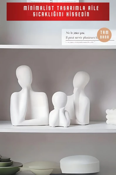 tambana 3’lü Beyaz Heykel Seti Dekoratif Süs Eşyası Dekoratif Masa Süsü Model 1 - Resim 2