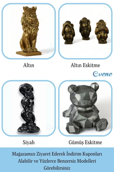 Evene Biblo Dekoratif Obje Heykel Üç Maymun Biblo Dekoratif Süs Eşyası Gümüş Eskitme Renk Model 30 - Resim 7