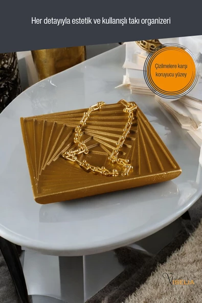 Viselia Takı Tabağı Takı Organizeri Takı Makyaj Kozmetik Düzenleyici Altın Renk Model 3 - Resim 4