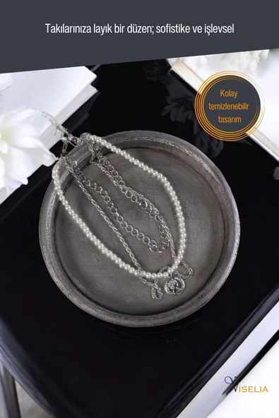 Viselia Takı Tabağı Takı Organizeri Takı Makyaj Kozmetik Düzenleyici Gümüş Eskitme Renk Model 20 - Resim 3