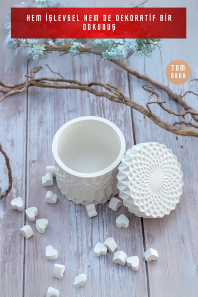 tambana El Yapımı Dekoratif Kutu Kapaklı Takı Kutusu Beyaz Model 8 - Resim 2