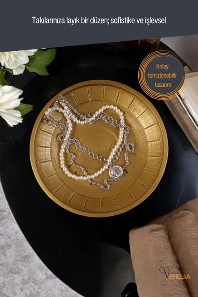 Viselia Takı Tabağı Takı Organizeri Takı Makyaj Kozmetik Düzenleyici Altın Renk Model 5 - Resim 3