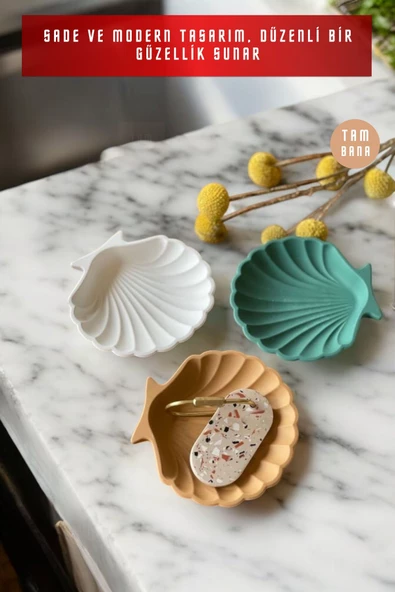 tambana Sunumluk Takı Tabağı Dekoratif Tepsi Obje Seti 3 Parça Model 25 - Resim 4