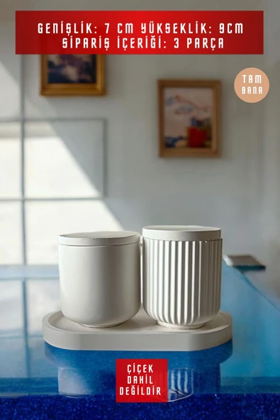 tambana Beyaz Sunumluk Takı Tabağı Dekoratif Tepsi Obje Seti 3 Parça Model 1017 - Resim 3