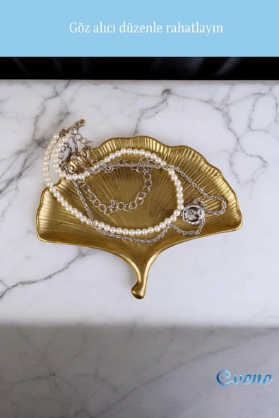 Evene Takı Organizer Makyaj Düzenleyici Kozmetik Organizer Dekoratif Tabak Altın Renk Model 19 - Resim 4