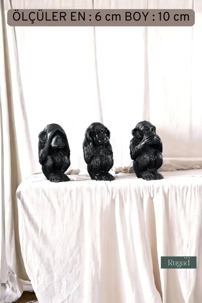 Rugad Biblo Dekoratif Heykel 3 Maymun Biblosu Siyah Model 32 - 3