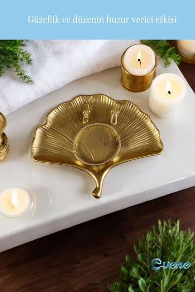 Evene Takı Organizer Makyaj Düzenleyici Kozmetik Organizer Dekoratif Tabak Altın Renk Model 19 - Resim 6